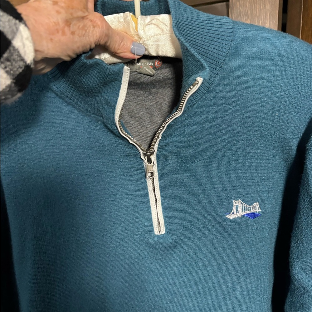 Peter Millar Warmth Blue Green Men’s  1/4 Zip Pullover Sweater